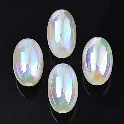 Opake Acrylperlen europäischen, ab Farbe plattiert, Großloch perlen, mit Glitzerpulver, Oval, weiß, 18.5x29 mm, Bohrung: 5 mm