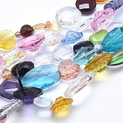 Abalorios de vidrio, facetados, formas mixtas, color mezclado, 4.5~33x6~25x4~15mm, agujero: 0.5~1.5 mm, 15.7 pulgada (40 cm)
