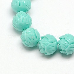 Lotus Flower Synthetic Coral Beads Strands, Dyed, Dark Turquoise, 10mm, Hole: 1mm, about 40pcs/strand, 14.56inch
