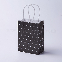 Bolsas de papel kraft, con asas, bolsas de regalo, bolsas de compra, Rectángulo, Modelo de lunar, negro, 27x21x10 cm
