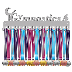 Support de mur d'affichage de support de cintre de médaille de fer de mode, 20 crochets, avec des vis, gymnastique des mots, couleur d'argent, 133x400mm