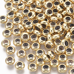 Messing Perlen, mit Gummi innen, Schieberegler Perlen, Stopper Perlen, Nickelfrei, Rondell, echtes 18k vergoldet, 5x2.5 mm, Bohrung: 2 mm, Gummiloch: 1mm