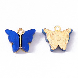 Emaille Anhänger Legierung, Schmetterling, Licht Gold, Blau, 14x16.5x3 mm, Bohrung: 1.6 mm