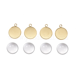 DIY Pendants Making, with 304 Stainless Steel Cabochons Settings and Clear Half Round Glass Cabochons, Flat Round, Golden, Cabochons: 20x9.5mm, Settings: 27x22x2mm, 2pcs/set