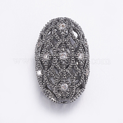 Perles de zircone cubique micro pave en Laiton, Plaqué longue durée, ovale creux, clair, gunmetal, 19x11.5x7mm, Trou: 1mm