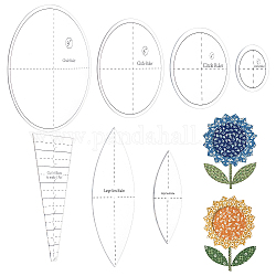 Acryl-Sonnenblumen-Quiltlineal-Set, Trapez-/Pferdeauge-/runde Vorlagen, transparente Patchwork Nähen Schneiden Handwerk Lineal DIY Werkzeuge, Transparent, 63~243x59~243x2~2.5 mm, 7 Stück / Set
