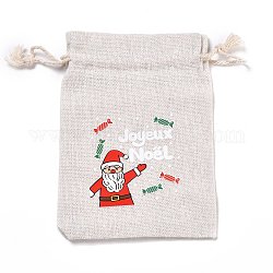 クリスマスコットンクロス収納ポーチ  長方形巾着袋  キャンディーギフトバッグ用  サンタクロース  13.8x10x0.1cm