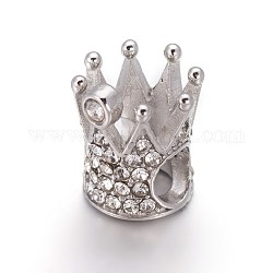 304 Edelstahl-europäischen Stil Perlen, Großloch perlen, mit Strass, Krone, Edelstahl Farbe, Kristall, 11x10 mm, Bohrung: 4.5 mm