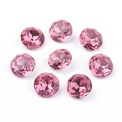 Pointed Back & Back Plated K9 Glass Rhinestone Cabochons, Grade A, Faceted, Flat Round, Rose, 10x5mm