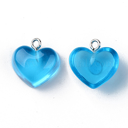 Прозрачные смоляные подвески, с платиновым тоном железная петля, сердце, Плут синий, 16.5x17x9.5 мм, отверстие : 1.8 мм
