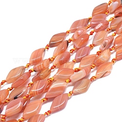 Natural Banded Agate/Striped Agate Beads Strands, Dyed & Heated, Rhombus, Dark Orange, 22~25x11~13x5~7mm, Hole: 1.8mm, about 16pcs/Strand, 16.14 inch(41cm)