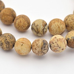 Chapelets de perles en jaspe avec images naturelles, mat, ronde, 8mm, Trou: 1mm, Environ 45 pcs/chapelet, 15 pouce