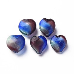 Perle di globo di vetro soffiato a mano trasparente, motivo a strisce, cuore, colorato, 15~17x14~16x7~10mm, Foro: 1.2 mm