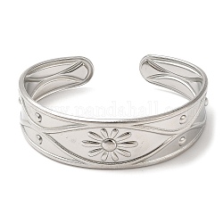 Bracelets de manchette en 304 acier inoxydable, bracelets ouverts à fleurs pour femmes, couleur inoxydable, diamètre intérieur: 2x1-7/8 pouce (5.2x4.7 cm), 11.5~18mm