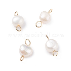 Colgantes de conector de perlas de agua dulce cultivadas naturales, con tono dorado 304 bucles de acero inoxidable, pepitas, blanco, 13~14x6.5~7.5x4~5mm, agujero: 2~2.5 mm