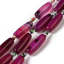 Chapelets de perles d'agate naturelle, teints et chauffée, riz, vieille rose, 29.5~34x9.5~13.5mm, Trou: 2.5mm, Environ 10 pcs/chapelet, 16'' (41 cm)