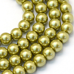 Backen gemalt pearlized Glasperlen runden Perle Stränge, Olive, 8~9 mm, Bohrung: 1 mm, ca. 105 Stk. / Strang, 31.4 Zoll