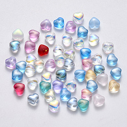 Transparente sprühlackierte Glasperlen, Herz, gemischten Stil, Mischfarbe, 6x6x4 mm, Bohrung: 0.7 mm