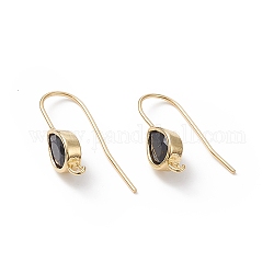 Real 18K Gold Plated Brass Earring Hooks, with Cubic Zirconia and Vertical Loops, Teardrop, Cadmium Free & Nickel Free & Lead Free, Black, 24~25mm, Pendant: 11x6mm, Hole: 1.2mm, 20 Gauge, Pin: 0.8mm