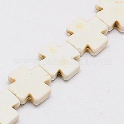 Synthetic Turquoise Beads Strands, Dyed, Greek Cross, Creamy White, 15x15x4mm, Hole: 1mm, about 27pcs/strand, 15.4 inch
