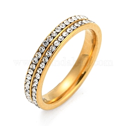 Anillos de dedo de 304 acero inoxidable, anillos de rhinestone de cristal para mujer, dorado, nosotros tamaño 8 (18.1 mm), 4mm
