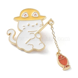 Fishing Cat Enamel Pins, Light Gold Alloy Badge for Women, Chocolate, 51.5mm