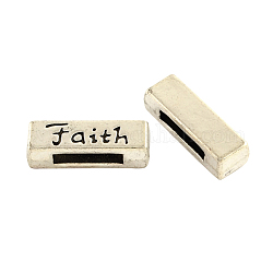 Tibetan Style Alloy Slide Charm Beads, Cadmium Free & Lead Free, Rectangle with Word(Faith), Antique Silver, 18x6x5mm, Hole: 10x2mm, about 438pcs/1000g