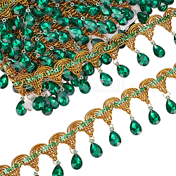 Fingerinspire 9 m hängende Perlen mit Fransen, Spitze (48.5 mm), breit, grün, Strassperlen, Fransenbesatz, Polyester, Nähfransen, Quastenbesatz, Meterware, für handgefertigte DIY-Kleidung, Vorhangdekoration