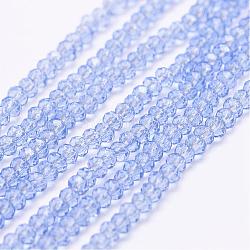 Abalorios de vidrio transparente hebras, facetados, rerondana plana, azul aciano, 2.5x1.5~2mm, agujero: 0.5 mm, aproximamente 185~190 pcs / cadena, 13.7 pulgada ~ 14.1 pulgadas
