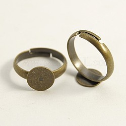 Messing-Pad-Ring Basen, Bleifrei, Cadmiumfrei und Nickel frei, einstellbar, Antik Bronze Farbe, Ring: ca. 3 mm breit, 14 mm Innen Durchmesser, Träger: ca. 8 mm Durchmesser