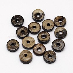Bolas de coco donas teñidos, coco marrón, 9x2~5mm, agujero: 2 mm, aproximamente 1612 unidades / 500 g