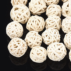 Handmade Reed Cane/Rattan Woven Beads, For Making Straw Earrings and Necklaces, Bleach, Round, Beige, 18~23mm