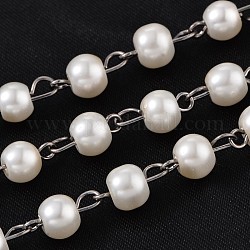 Handgemachte Glasperlen Perlenketten für Halsketten Armbänder machen, mit Ring aus bronzefarbenem Messing, ungeschweißte, creme-weiß, 39.3 Zoll, ca. 90 Stk. / Strang