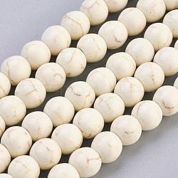 Perles de magnesite synthetiques, ronde, environ 8 mm de diamètre, Trou: 0.8mm, environ 50 pcs / strandwhite, 8mm