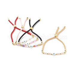 Bracelets coulissants en fil de nylon avec perles de zircone cubique réglables, avec coque blanche naturelle et turquoise synthétique, croiser avec le mauvais œil, couleur mixte, 0.28 cm, diamètre intérieur: 3/4 pouce (1.8~7 cm)
