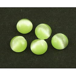 Cat Eye Glass Cabochons, Half Round/Dome, Light Green, about 8mm in diameter, 3mm thick