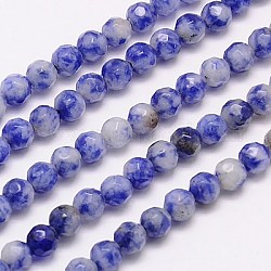 Natural Blue Spot Jasper Beads Strands, Faceted, Round, Blue, 4mm, Hole: 1mm, about 90pcs/strand, 15.35 inch