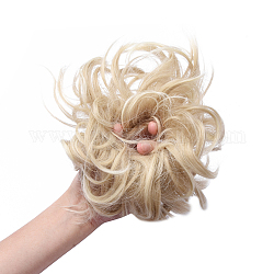 女性のためのヘアパンエクステンション  ウェーブカーリー乱雑なドーナツシニョンヘアピース  耐熱高温繊維  アンティークホワイト  7インチ（18cm）