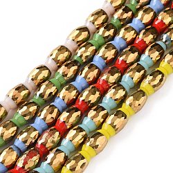 Chapelets de perles en verre électrolytique , facette, la moitié plaqué or, riz, couleur mixte, 10x6mm, Trou: 1.2mm, Environ 39 pcs/chapelet, 15.75'' (40 cm)