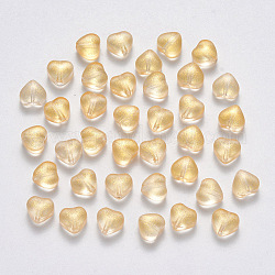 Perle di vetro verniciate a spruzzo trasparente, con polvere di scintillio, cuore, oro, 6x6x4mm, Foro: 0.7 mm
