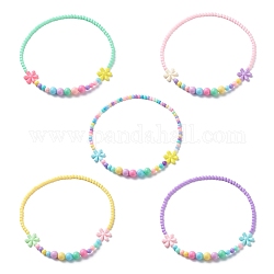 Flower Opaque Acrylic Stretch Kid Necklaces, Mixed Color, 17.72 inch(45cm)