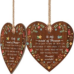 Coeur avec mot plaque suspendue en bois, accessoires de décoration, Motif floral, 100x100mm
