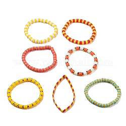 7pcs 7 style argile polymère heishi surfeur bracelets extensibles ensemble, bracelets de graines de verre, bijoux preppy pour femme, jaune, diamètre intérieur: 2-1/8 pouce (5.5 cm), 1pc / style