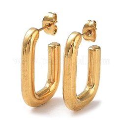 Ion Plating(IP) 304 Stainless Steel Rectangle Ear Studs for Women, Real 18K Gold Plated, 26x4mm