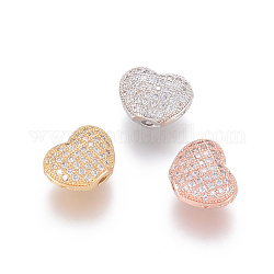 Perline zirconi micro pave  in ottone, cavo, cuore, chiaro, colore misto, 9x11x5.5mm, Foro: 1.5 mm
