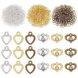 Superfindings 60pcs 6 pendentifs en alliage de coeur de style, avec strass, avec anneaux ouverts en fer 60g, couleur mixte, 13x15x4mm, Trou: 2mm, 17x13x1.5mm, Trou: 2.5mm, 10 pièces / style