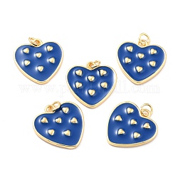 Real 18K Gold Plated Brass Pendants, with Enamel, Long-Lasting Plated, Heart, Dodger Blue, 20x19x2.5mm, Jump Ring: 5x1mm, 3mm Inner Diameter