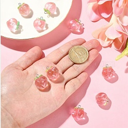 Colgantes de resina transparente, charms de durazno, con aros de hierro en tono platino, rosa perla, 20.3x17x13mm, agujero: 2 mm