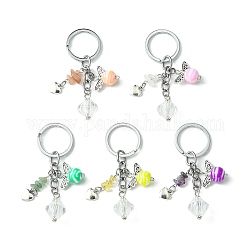 Porte-clés pendentif cœur en alliage et puces de pierres précieuses avec chamr en acrylique ange, pour l'ornement de sac de clé de voiture, couleur mixte, 8.2 cm