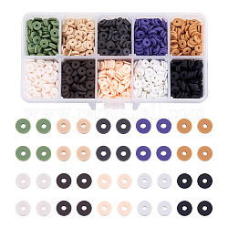 Pandahall 2200~2400 pz 10 colori perline in argilla polimerica fatte a mano ecologiche, Disco / rotondo piatta, perline Heishi, colore misto, 6x1mm, Foro: 2 mm, su 220~240pcs / colore